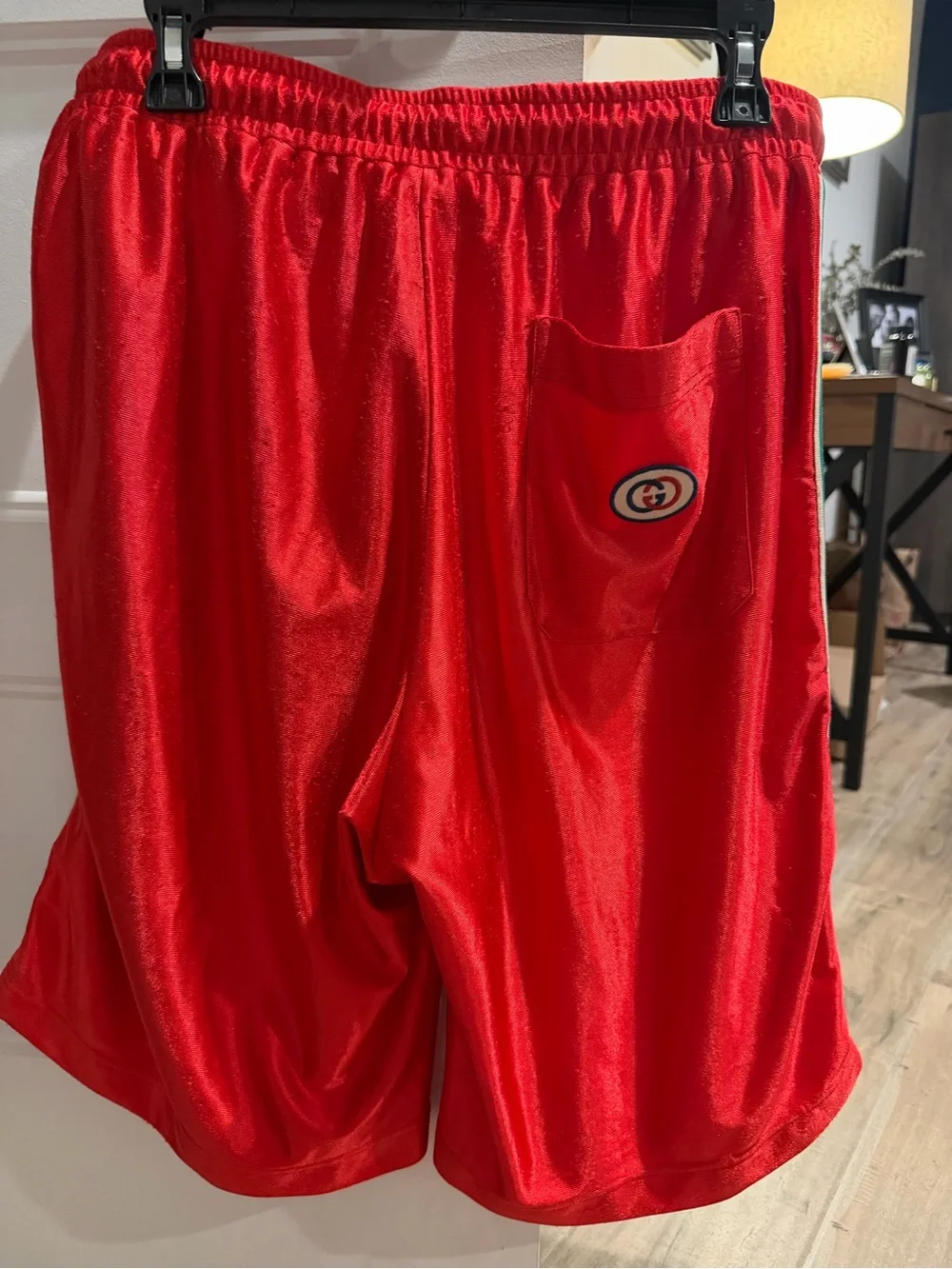 Gucci Men’s Red Web Stripe Shorts – Approx. M / W34 – Made in Italy